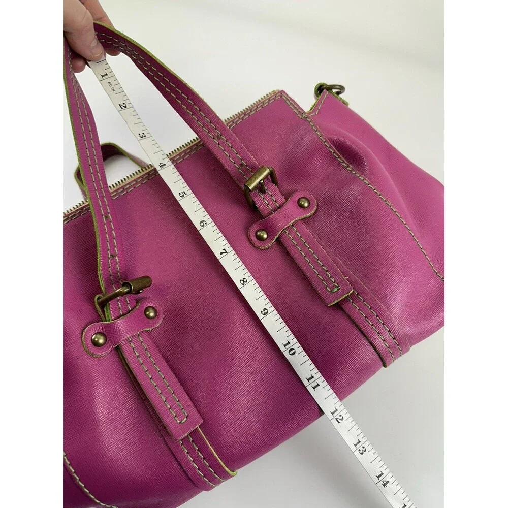 Sofia C Pink Leather‎ Satchel Purse Handbag Zip Green Crossbody Double Handles